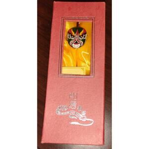 Vintage Chinese Opera Mask Bookmark Zhang Fei Cloisonné-Style Enamel Gift Boxed